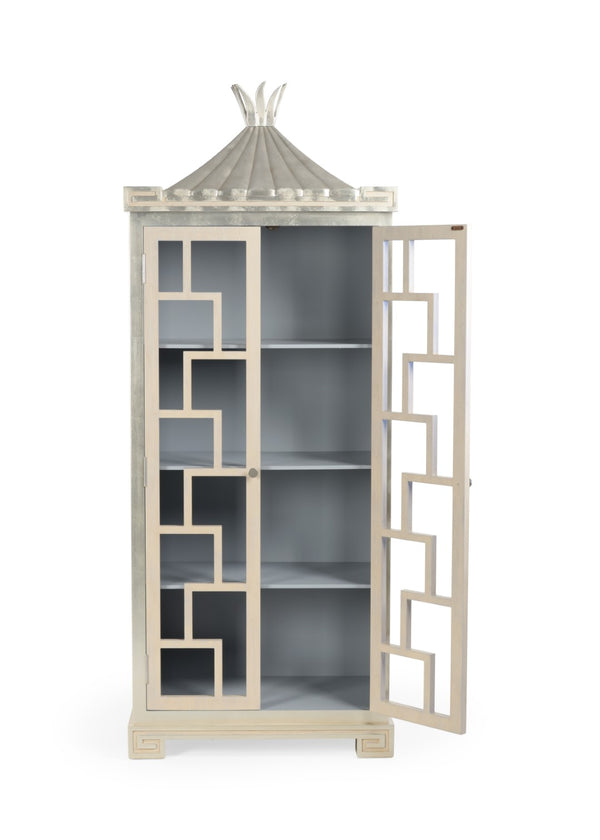Chelsea House Palm Beach Cabinet By Bradshaw Orrell — Limed Oak Fretwork, Silver Leaf Accents, Gray Interior Displaying Elegance 384484