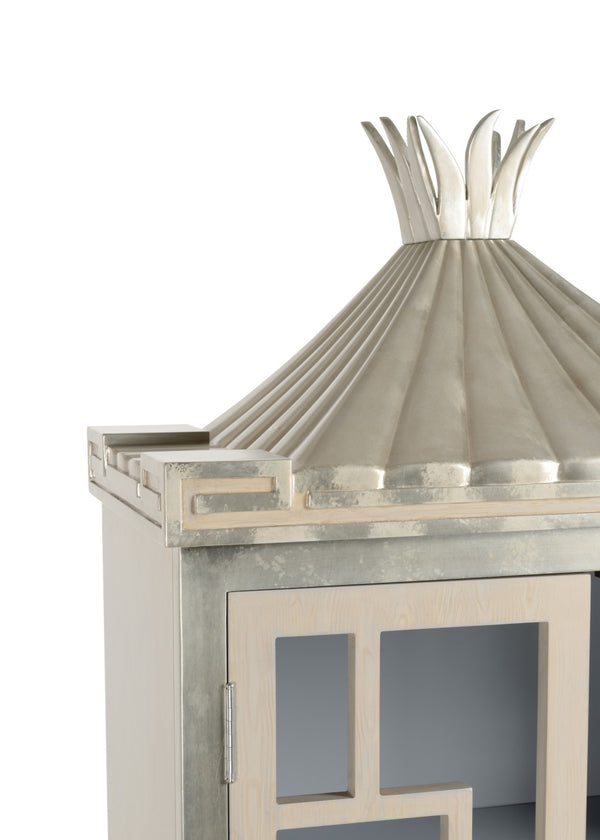 Chelsea House Palm Beach Cabinet By Bradshaw Orrell — Limed Oak Fretwork, Silver Leaf Accents, Gray Interior Displaying Elegance 384484