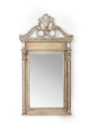 Chelsea House Grand Old World Silver Framed Mirror With Prince Of Wales Pediment, Antique Glass, 60" H X 32" W 384497