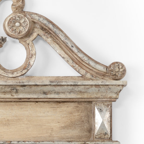 Chelsea House Grand Old World Silver Framed Mirror With Prince Of Wales Pediment, Antique Glass, 60" H X 32" W 384497