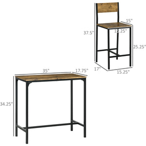 English Elm Homcom 3 Piece Industrial Bar Table Set For 2 - Rustic Brown Counter Height Dining With Stools W2225P217134