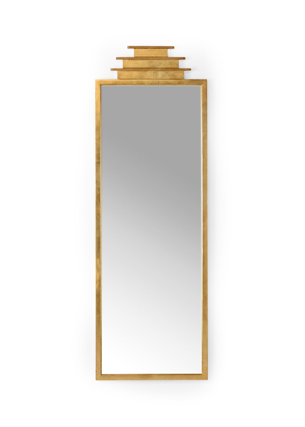 Chelsea House Temple Mirror Pagoda-Style 60" X 20" Antique Gold Leaf Metal Frame Mirror By Jamie Merida, Ready-To-Hang Elegance 384501