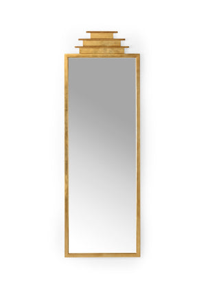 Chelsea House Temple Mirror Pagoda-Style 60" X 20" Antique Gold Leaf Metal Frame Mirror By Jamie Merida, Ready-To-Hang Elegance 384501