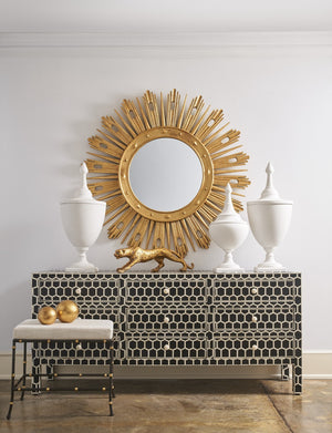 Chelsea House Wasden Round Antique Gold Leaf Mirror 54" — Vintage Distressed Frame, Clear Reflection, Ready-To-Hang 384504