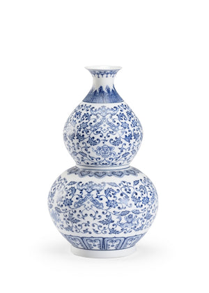 Chelsea House Kofun Hand-Decorated Gourd Vase With Raised Blue Pattern On Matte White — 12" Sculptural Accent Piece 384513