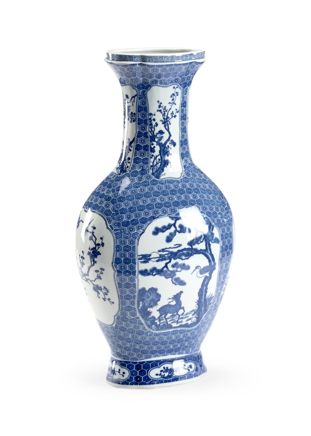 Chelsea House Blue Glazed Stag Vase With Hand-Painted Blue & White Landscapes, 22" Curved Ceramic Statement Piece 384518