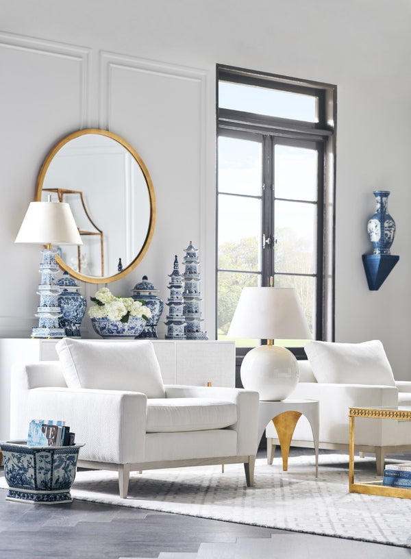 Chelsea House Blue Glazed Stag Vase With Hand-Painted Blue & White Landscapes, 22" Curved Ceramic Statement Piece 384518