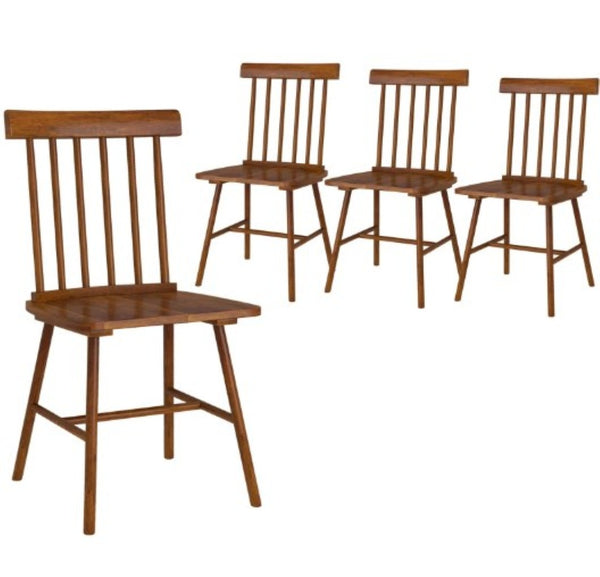 English Elm Wood Windsor Spindle Back Dining Chair Set of Four Solid Rubberwood Farmhouse Matte Black T3971P428193