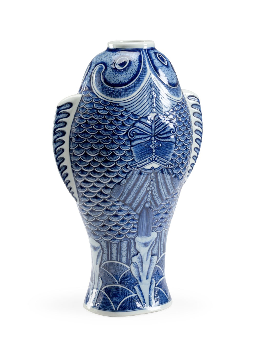 Chelsea House Fish Hand-Painted Blue & White Ceramic Vase 21" Sculptural Fish Silhouette For Coastal DéCor 384524