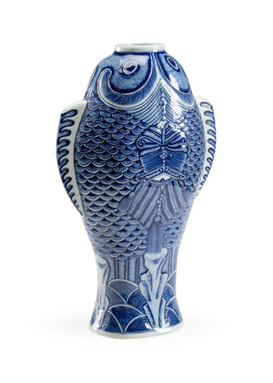 Chelsea House Fish Hand-Painted Blue & White Ceramic Vase 21" Sculptural Fish Silhouette For Coastal DéCor 384524