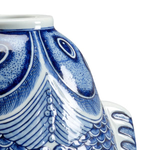 Chelsea House Fish Hand-Painted Blue & White Ceramic Vase 21" Sculptural Fish Silhouette For Coastal DéCor 384524