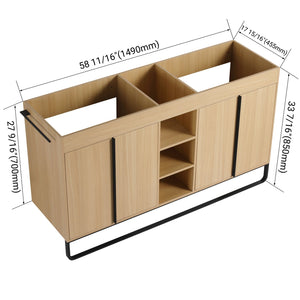 English Elm 60" Modern Freestanding Bathroom Vanity with 4 Soft-Close Doors, 3 Open Shelves, Towel Hanger, 8 Boxes W999P376886