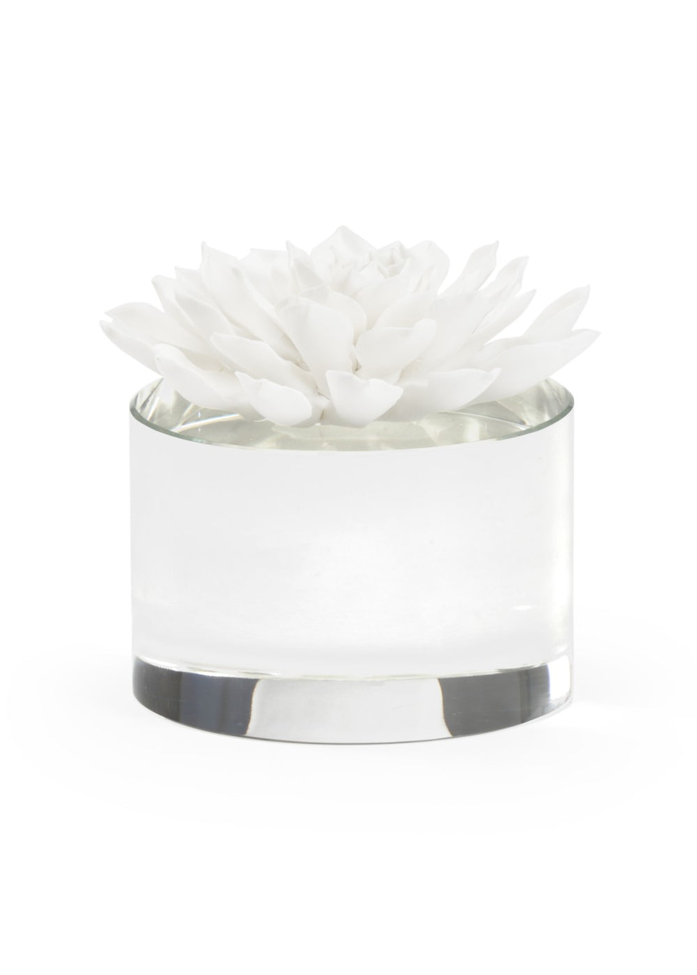 Chelsea House Succulent Handmade Matte White Porcelain Sculpture On Clear Crystal Base — Claire Bell Accent Decor 384543