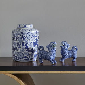 Chelsea House Blue Hand-Painted Foo Dogs Pair — Ceramic Blue & White Glaze, Detailed Mantel Accents For Gifting 384549