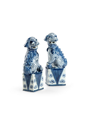 Chelsea House Blue Hand-Painted Palace Dogs Pair On Pedestals – Glossy Blue-And-White Ceramic Figurines For Decor 384550