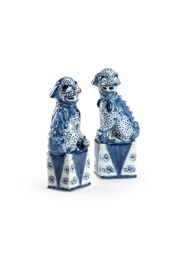 Chelsea House Blue Hand-Painted Palace Dogs Pair On Pedestals – Glossy Blue-And-White Ceramic Figurines For Decor 384550