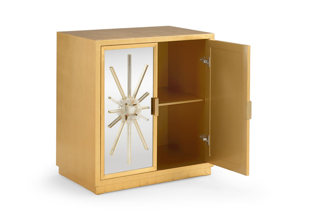 Chelsea House Starburst Rock Crystal Cabinet With Mirrored Doors, Gilt Gold Leaf Finish & Antique Brass Handles 384553