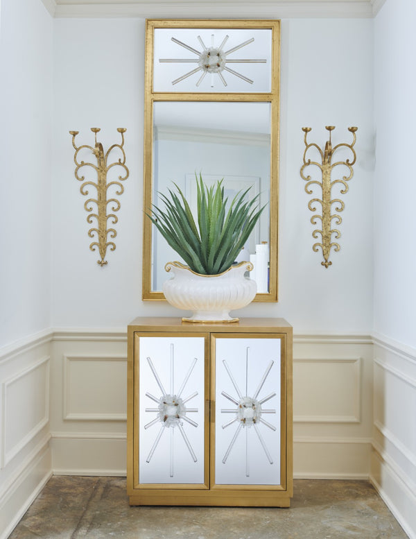 Chelsea House Starburst Rock Crystal Cabinet With Mirrored Doors, Gilt Gold Leaf Finish & Antique Brass Handles 384553