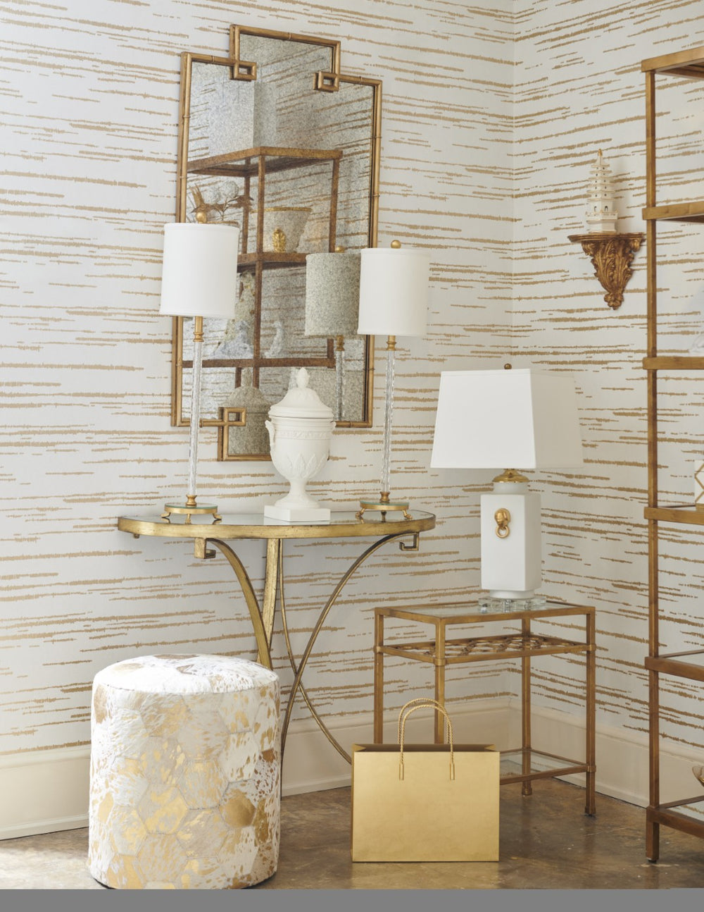 Chelsea House Cain Antique Gold Mirror-Top Console Table — Slim 40"W Entryway Accent With Durable Metal Frame 384562