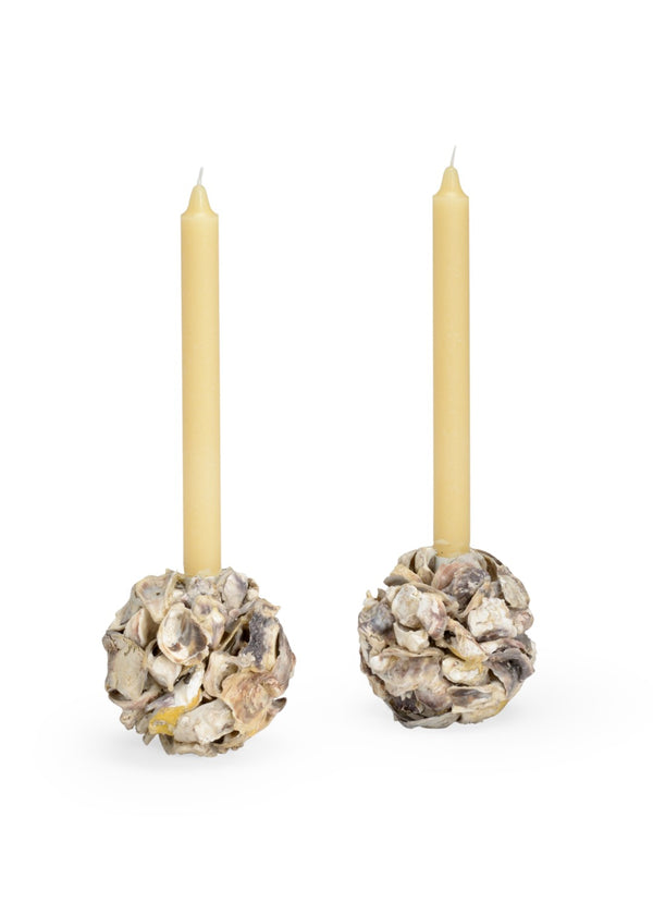 Chelsea House Oyster Shell Candleholders Set Of 2 — Handcrafted Coastal Taper Holders, Textured Nautical Decor Glow 384571
