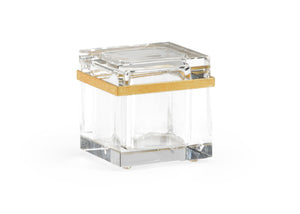 Chelsea House Crystal Jewel Box — Clear Crystal Square Decorative Trinket Box With Antique Gold Rim, 4.5" Tall Elegance 384573