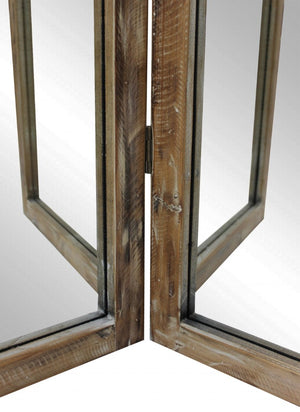 Three Panel Solid Wood Folding Screen Boho Geometric Pattern Room Divider