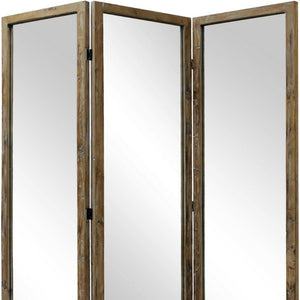 Three Panel Solid Wood Folding Screen Boho Geometric Pattern Room Divider