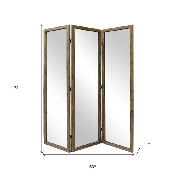 Three Panel Solid Wood Folding Screen Boho Geometric Pattern Room Divider