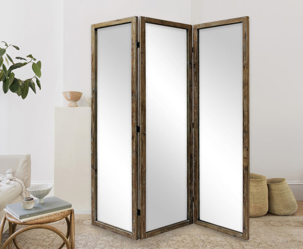 Homeroots Three Panel Natural Zig Zag Wood Room Divider Screen  Wood 384578