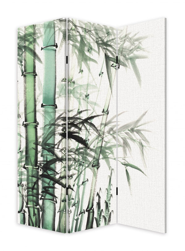 Homeroots Three Panel Reversible Bamboo Art Room Divider Screen  Cotton Canvas 384580