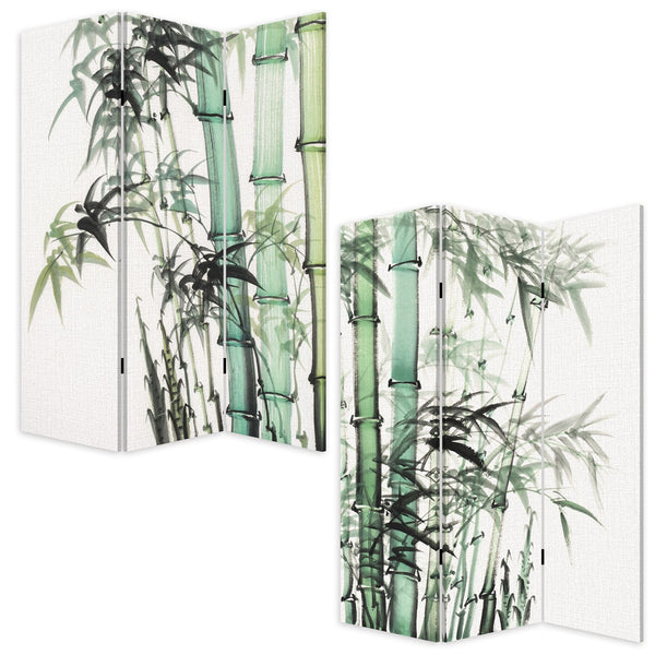 Homeroots Three Panel Reversible Bamboo Art Room Divider Screen  Cotton Canvas 384580