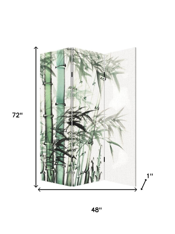 HomeRoots Three Panel Reversible Bamboo Art Room Divider - Stylish, Lightweight & Versatile Privacy Screen 384580