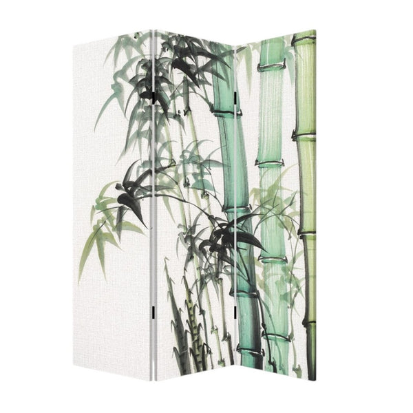 HomeRoots Three Panel Reversible Bamboo Art Room Divider - Stylish, Lightweight & Versatile Privacy Screen 384580