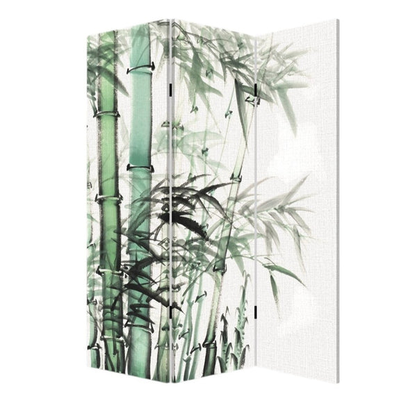 HomeRoots Three Panel Reversible Bamboo Art Room Divider - Stylish, Lightweight & Versatile Privacy Screen 384580
