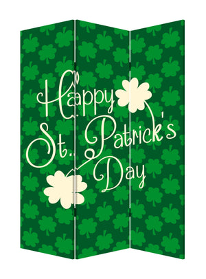 Homeroots 72" Green And White Canvasfolding Three Panel Screen Room Divider  Cotton Canvas 384581