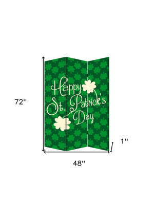 Homeroots 72" Green And White Canvasfolding Three Panel Screen Room Divider  Cotton Canvas 384581