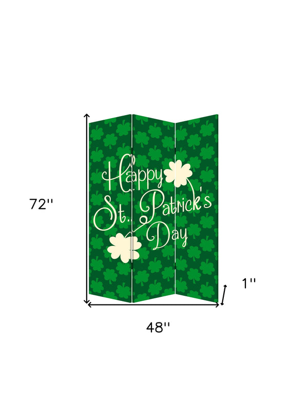 Homeroots 72" Green And White Canvasfolding Three Panel Screen Room Divider  Cotton Canvas 384581