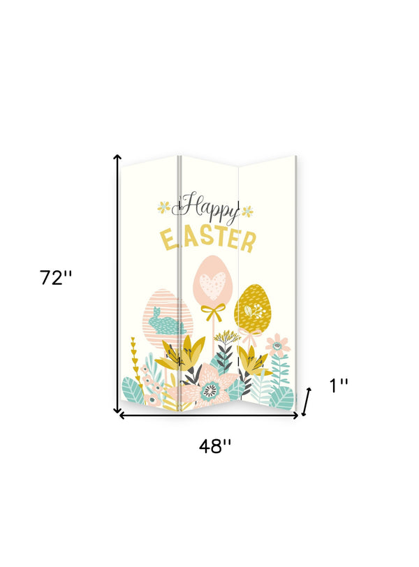 Homeroots 72" Yellow And White Canvas Folding Three Panel Screen Room Divider  Cotton Canvas 384582