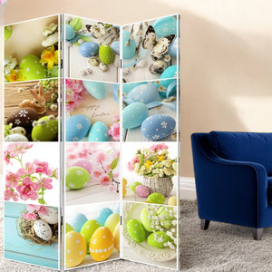 Homeroots 72" Yellow And White Canvas Folding Three Panel Screen Room Divider  Cotton Canvas 384582