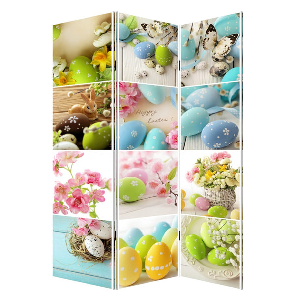 Homeroots 72" Yellow And White Canvas Folding Three Panel Screen Room Divider  Cotton Canvas 384582