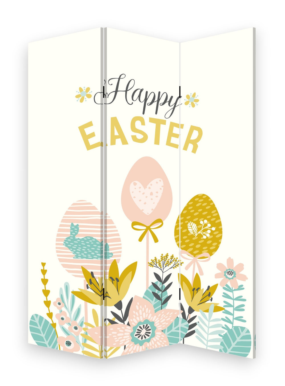 Homeroots 72" Yellow And White Canvas Folding Three Panel Screen Room Divider  Cotton Canvas 384582