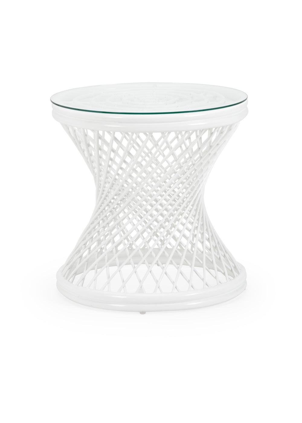 Chelsea House Rattan White Woven Side Table With Tempered Glass Top — Coastal Accent, Lightweight, Durable Design 384589