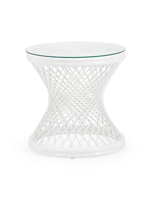 Chelsea House Rattan White Woven Side Table With Tempered Glass Top — Coastal Accent, Lightweight, Durable Design 384589