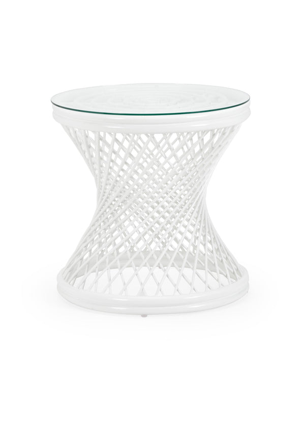 Chelsea House Rattan White Woven Side Table With Tempered Glass Top — Coastal Accent, Lightweight, Durable Design 384589