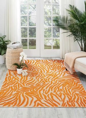 Homeroots 4' Orange And Ivory Abstract Stain Resistant Area Rug - Stylish Indoor/Outdoor Design, Durable & Chic 4? X 6? Polypropylene 384590
