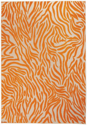 Homeroots 4' Orange And Ivory Abstract Stain Resistant Area Rug - Stylish Indoor/Outdoor Design, Durable & Chic 4? X 6? Polypropylene 384590