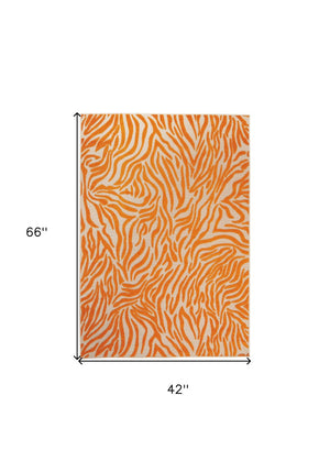 Homeroots 4' Orange And Ivory Abstract Stain Resistant Area Rug - Stylish Indoor/Outdoor Design, Durable & Chic 4? X 6? Polypropylene 384590