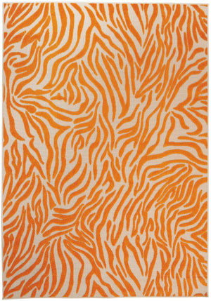 Homeroots 4' Orange And Ivory Abstract Stain Resistant Area Rug - Stylish Indoor/Outdoor Design, Durable & Chic 4? X 6? Polypropylene 384590