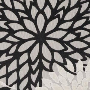 HomeRoots 5' Timeless Floral Indoor Outdoor Rug - Durable, Easy-Care, Versatile Accent for Any Space 8'x11' Area Rug Black White 384602