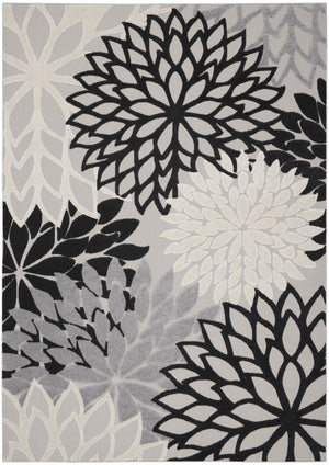HomeRoots 5' Timeless Floral Indoor Outdoor Rug - Durable, Easy-Care, Versatile Accent for Any Space 8'x11' Area Rug Black White 384602